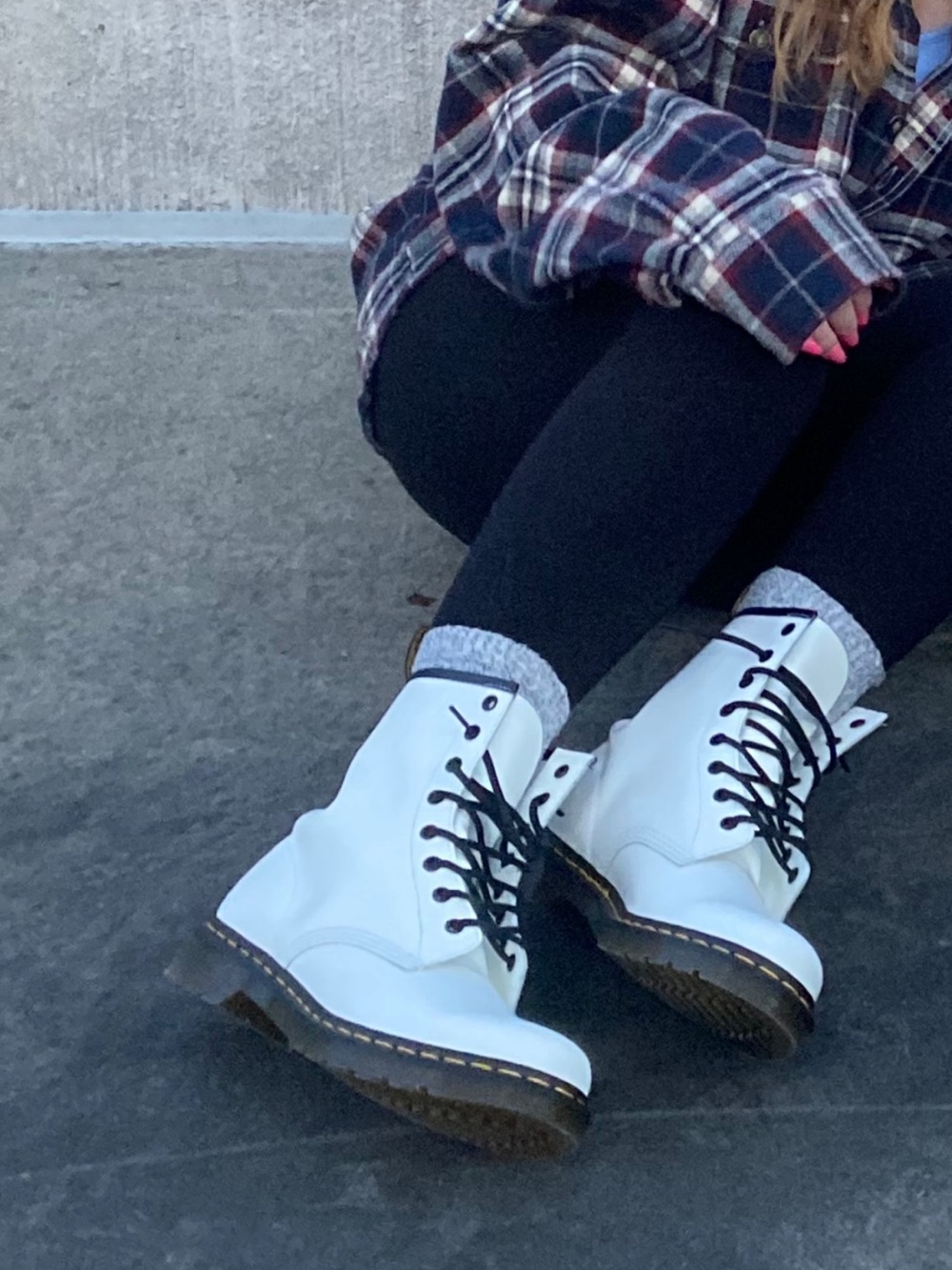 Dr. Martens White Lace-Up Ankle Boots with Black Trim